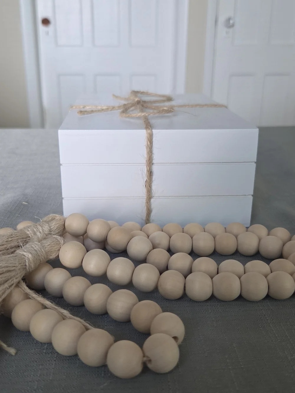 Target White Inspirational Stack with Natural Wood Bead Garland